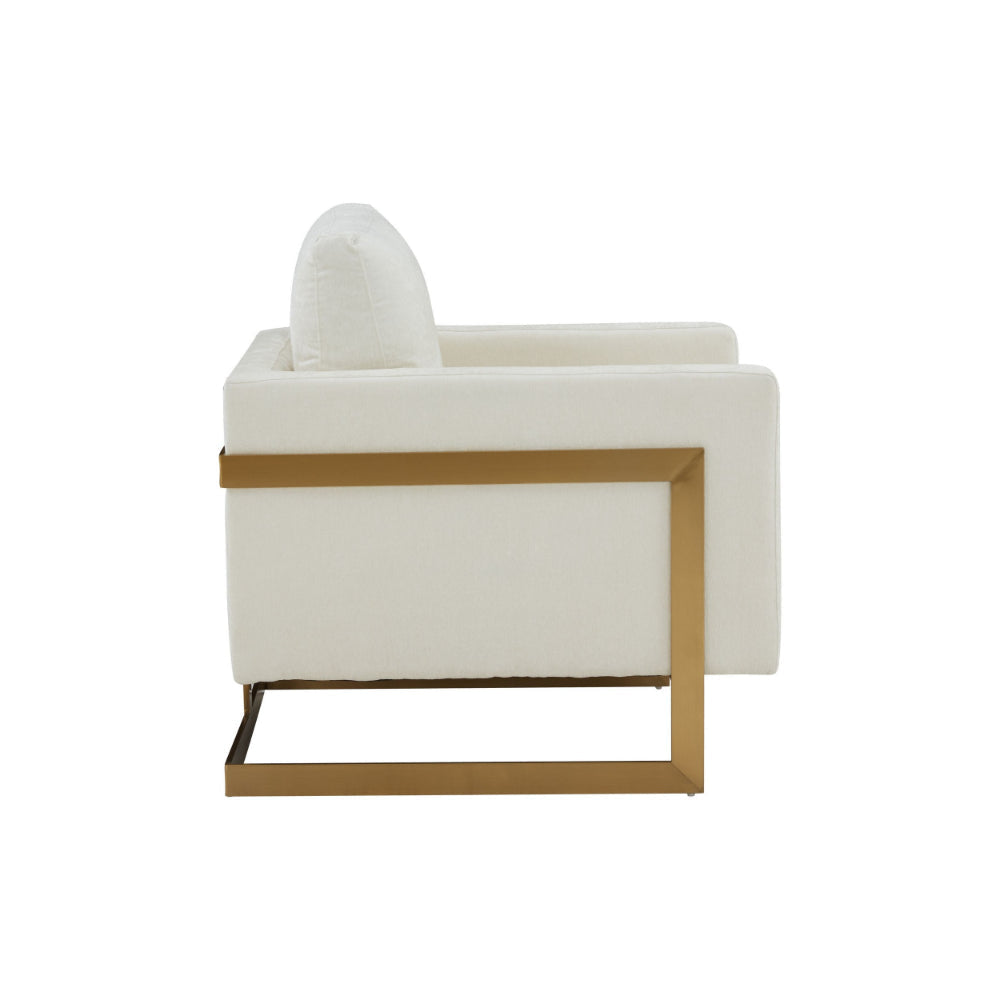 31 Inch Accent Armchair Cream White Textured Fabric Gold Cantilever Frame By Casagear Home BM301796