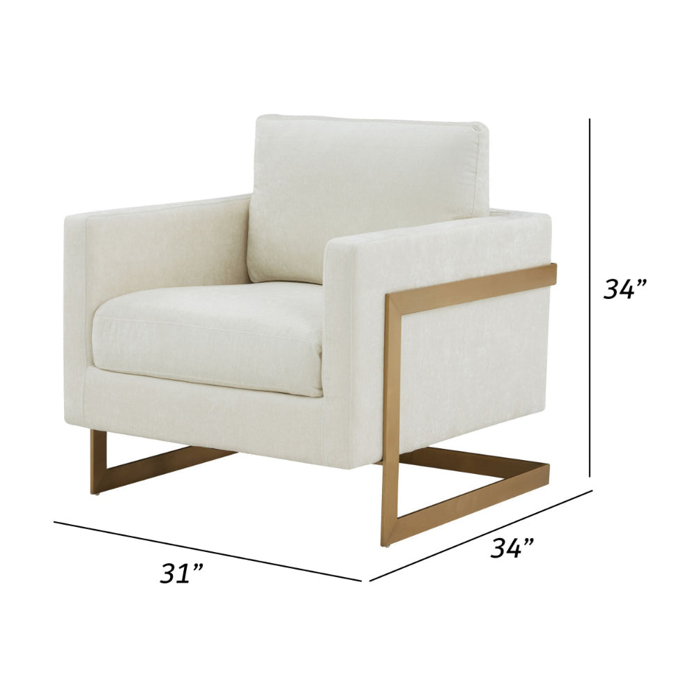 31 Inch Accent Armchair Cream White Textured Fabric Gold Cantilever Frame By Casagear Home BM301796