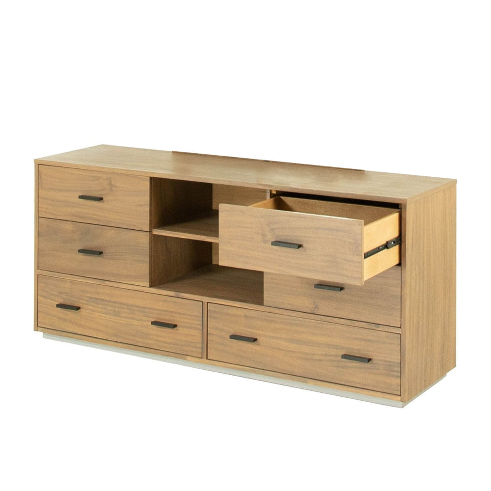 Noe Col 63 Inch Dresser Felt Lined Drawers Single Shelf Walnut Veneer By Casagear Home BM301833