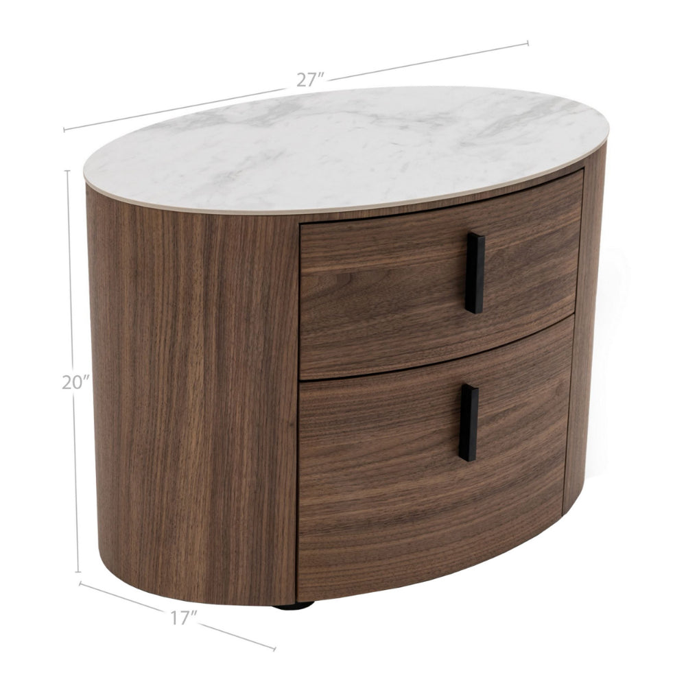 Cid Anay 27’ Nightstand Oval Faux White Marble Walnut By Casagear Home BM301838