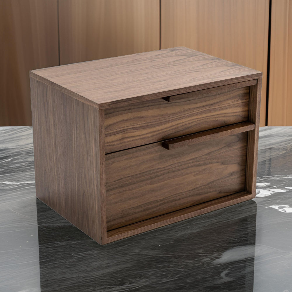 Cid Jess 25" Nightstand, Walnut Veneer, Wood Grains Details By Casagear Home