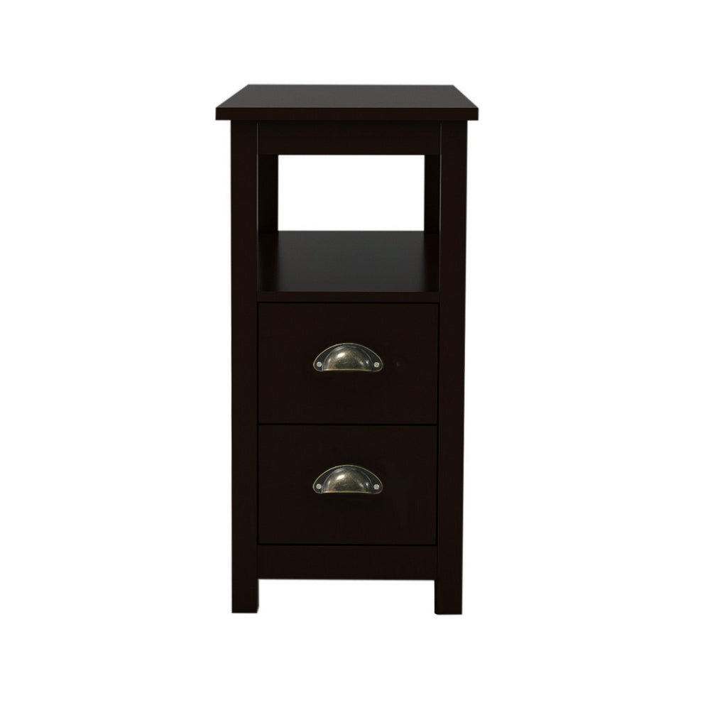 24’ Wood Nightstand 2 Drawers 1 Shelf Cup Handles Brown By Casagear Home BM302001