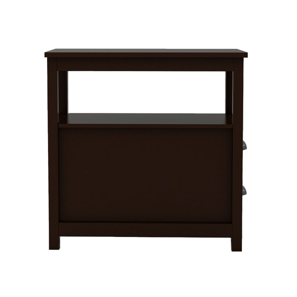 24’ Wood Nightstand 2 Drawers 1 Shelf Cup Handles Brown By Casagear Home BM302001