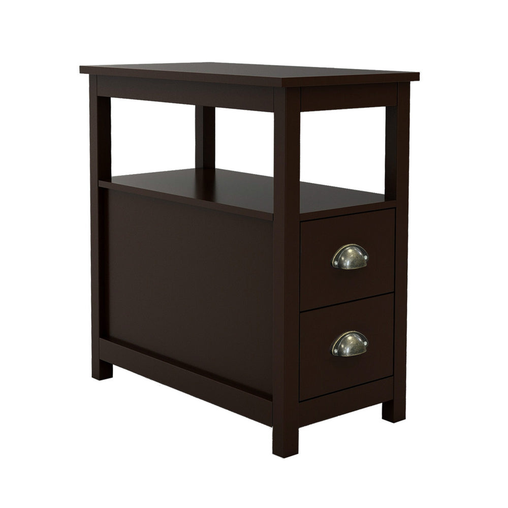 24’ Wood Nightstand 2 Drawers 1 Shelf Cup Handles Brown By Casagear Home BM302001