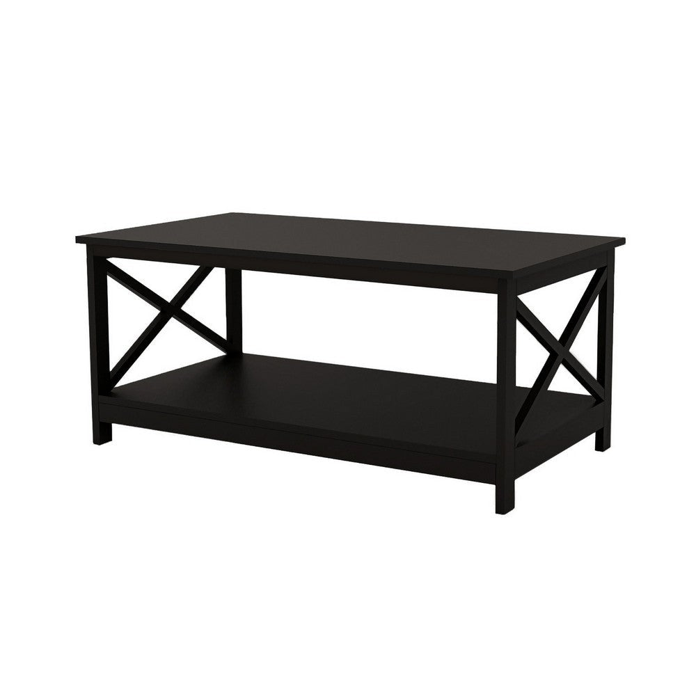 Hep 40’’ Coffee Table 1 Shelf Crossed Accent Frame Black By Casagear Home BM302005