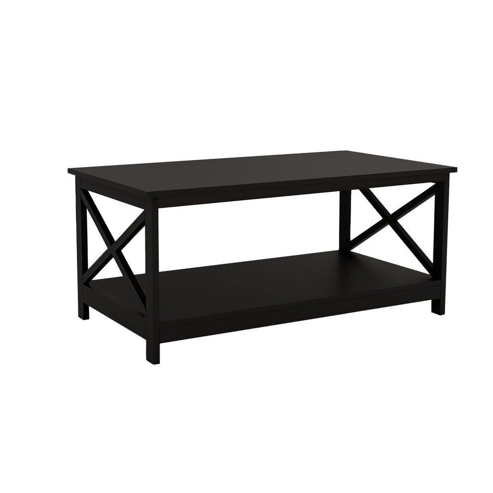 Hep 40’’ Coffee Table 1 Shelf Crossed Accent Frame Black By Casagear Home BM302005