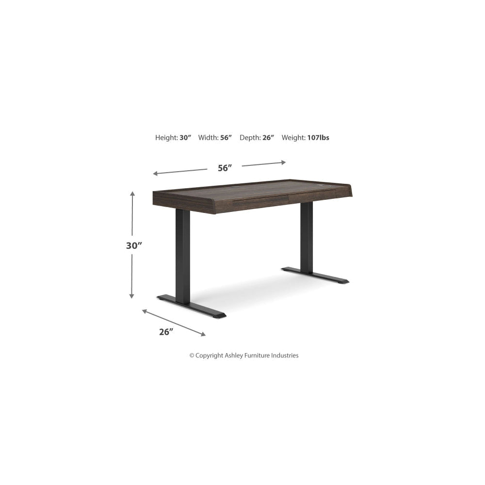 55 Inch Desk Power Adjustable Height USB Ports Wood Grain Dark Brown By Casagear Home BM302042