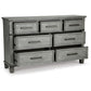 66 Inch Wide Wood Dresser with 7 Drawers Bar Handles Bun Feet Gray By Casagear Home BM302043