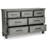 66 Inch Wide Wood Dresser with 7 Drawers Bar Handles Bun Feet Gray By Casagear Home BM302043