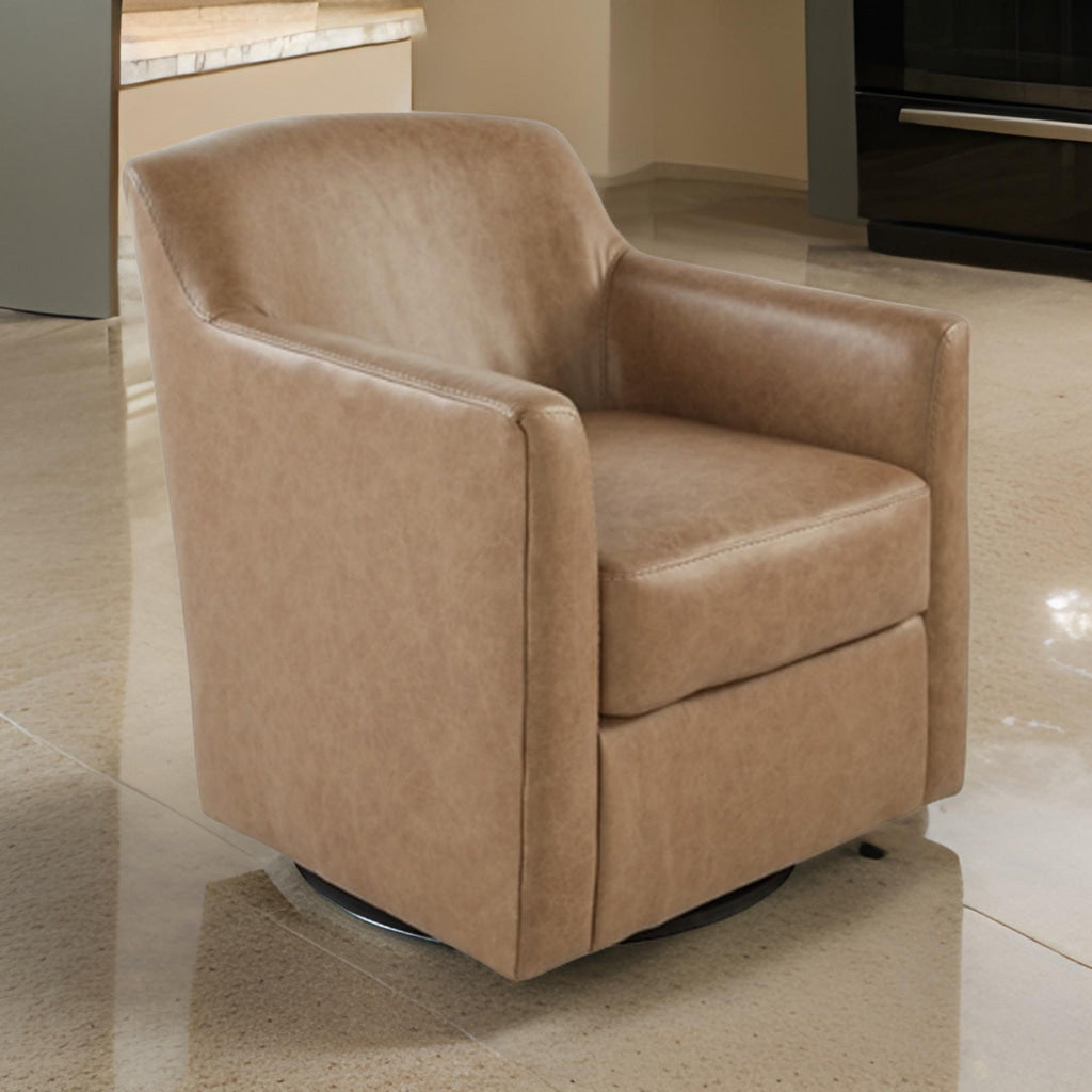 32 Inch Plush Swivel Accent Chair with Shelter Style Armrests Faux Leather By Casagear Home BM302046