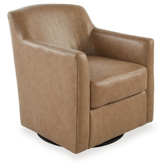 32 Inch Plush Swivel Accent Chair with Shelter Style Armrests, Faux Leather By Casagear Home