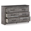 59 Inch Wide Dresser with 6 Drawers Metal Bar Handles Distressed Gray By Casagear Home BM302081