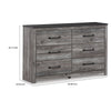 59 Inch Wide Dresser with 6 Drawers Metal Bar Handles Distressed Gray By Casagear Home BM302081