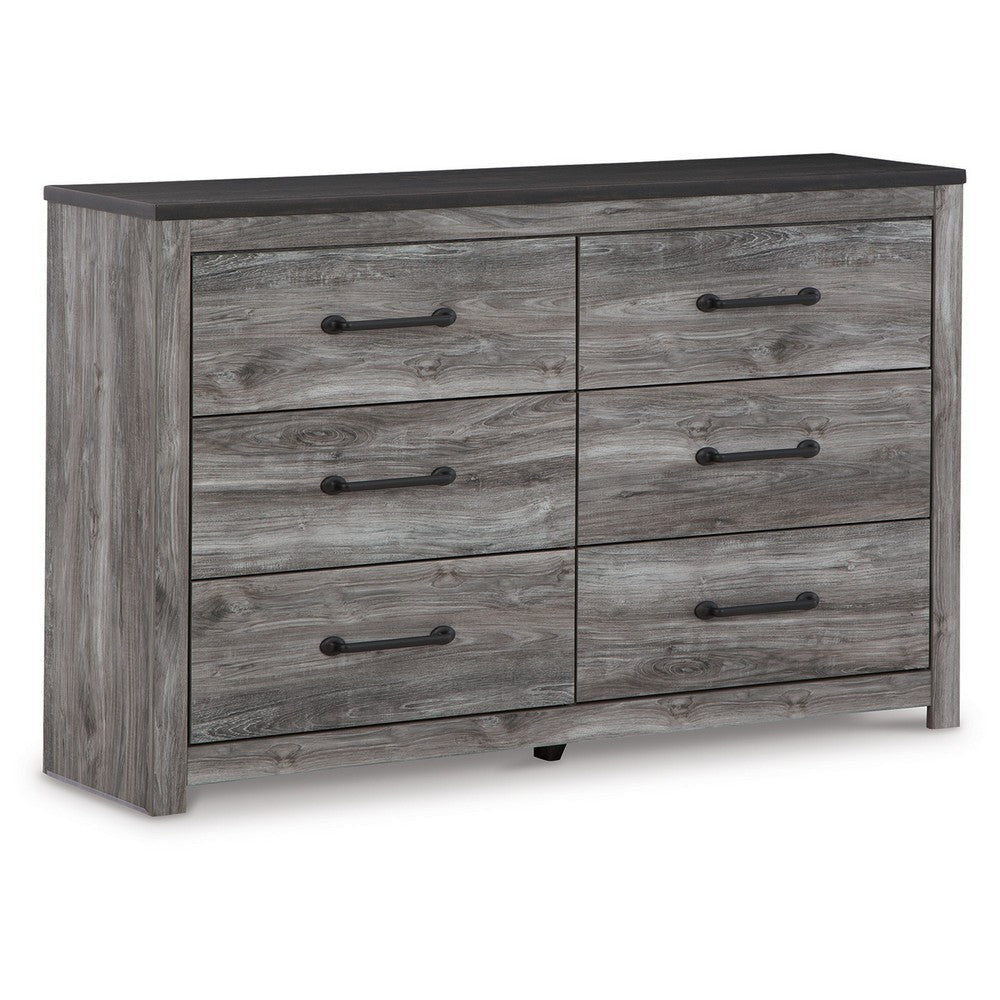 59 Inch Wide Dresser with 6 Drawers, Metal Bar Handles, Distressed Gray By Casagear Home