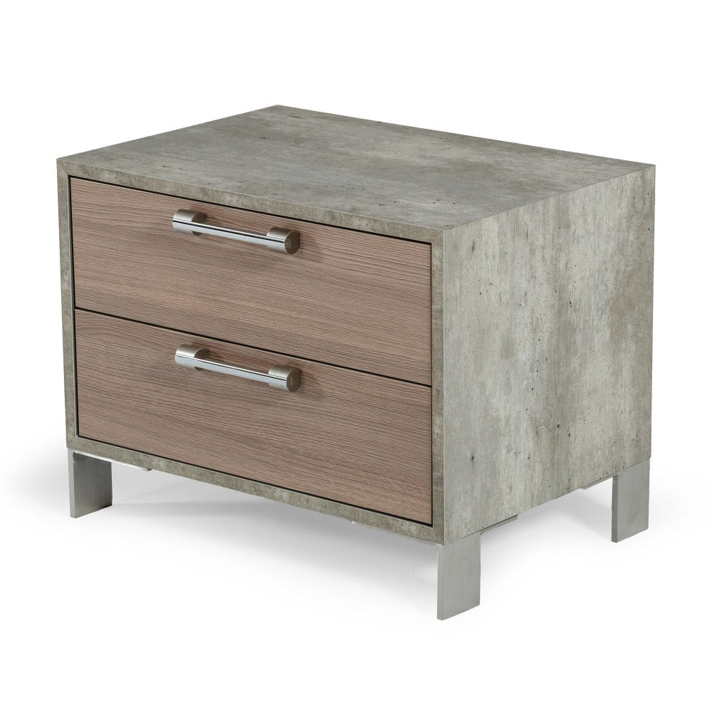 Noe Billy 26 Inch Nightstand 2 Drawers Gray Faux Concrete Oak Laminate By Casagear Home BM302083