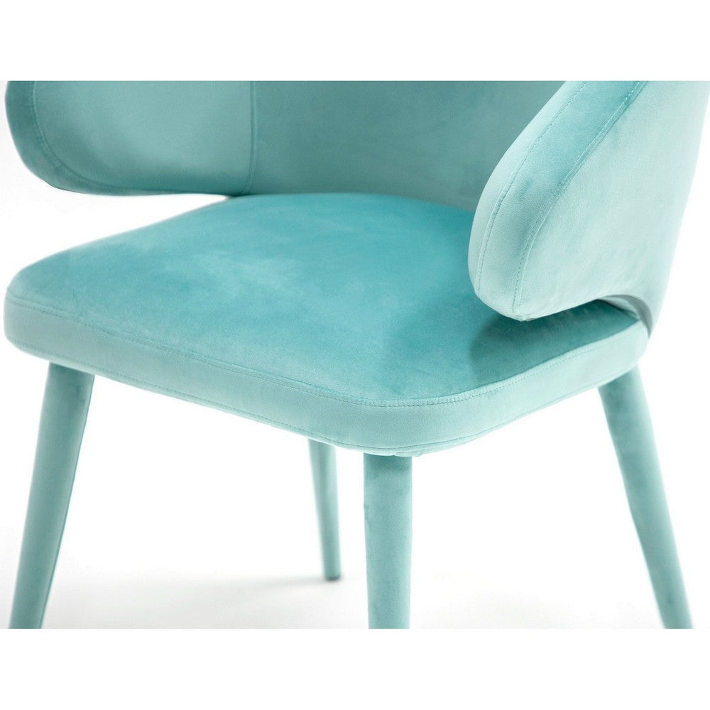 19 Inch Dining Chair Fully Upholstered Curved Back Aqua Blue Velour By Casagear Home BM302095