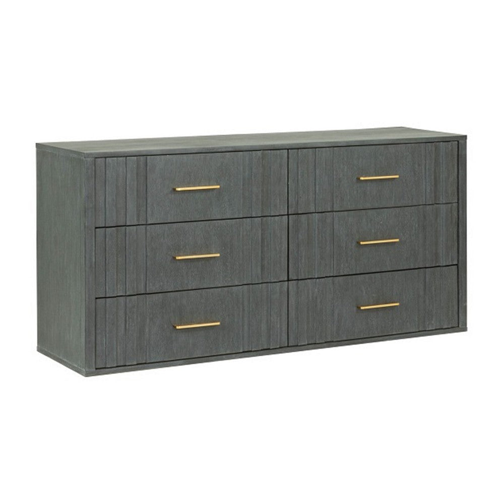 Cid Lime 63 Inch Wide Dresser Chest, 6 Gliding Drawers, Reeded Lines, Gray By Casagear Home