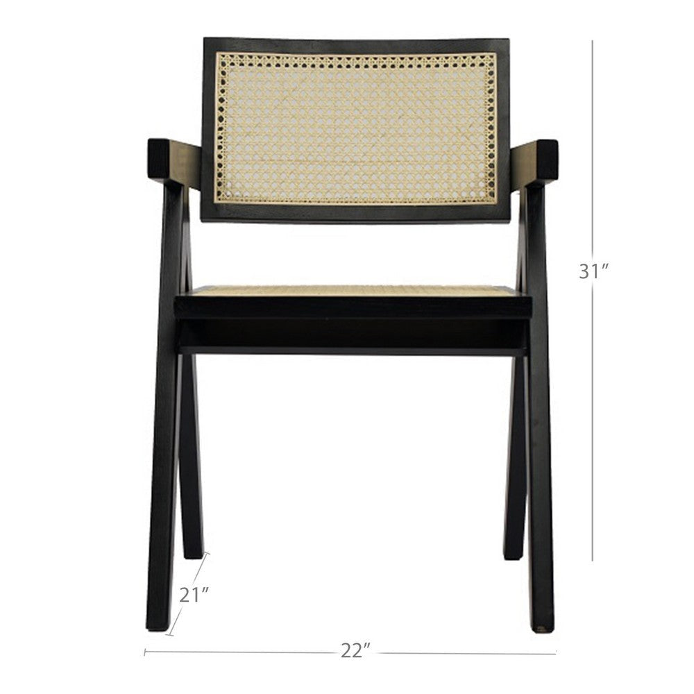 Cid Ayla 21 Inch Retro Dining Chair Woven Rattan Back Black Wenge Finish By Casagear Home BM302113