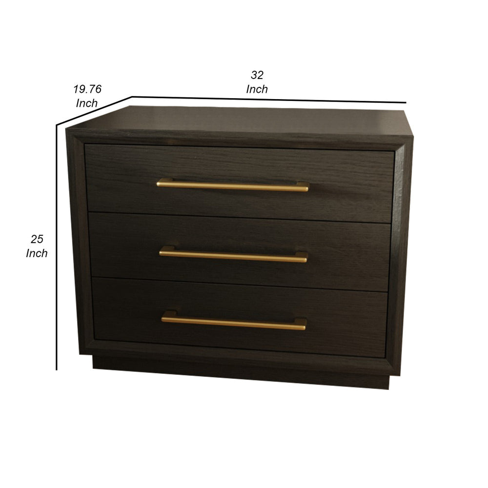 Cid Mizo 32 Inch Nightstand 3 Drawers Gray Solid Wood Sturdy Plinth Base By Casagear Home BM302122