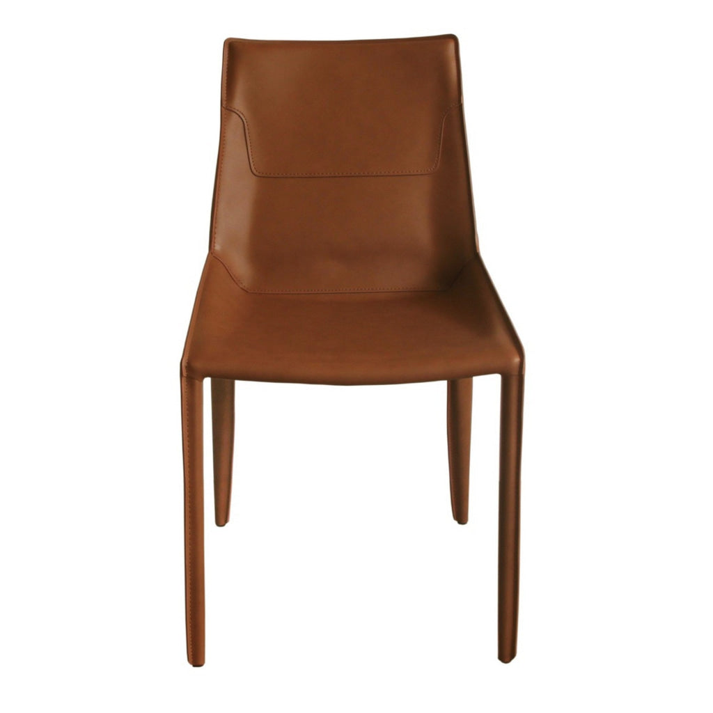 Cid Paz 19 Inch Dining Chair Set of 2 Brown Saddle Leather Tapered Legs By Casagear Home BM302124