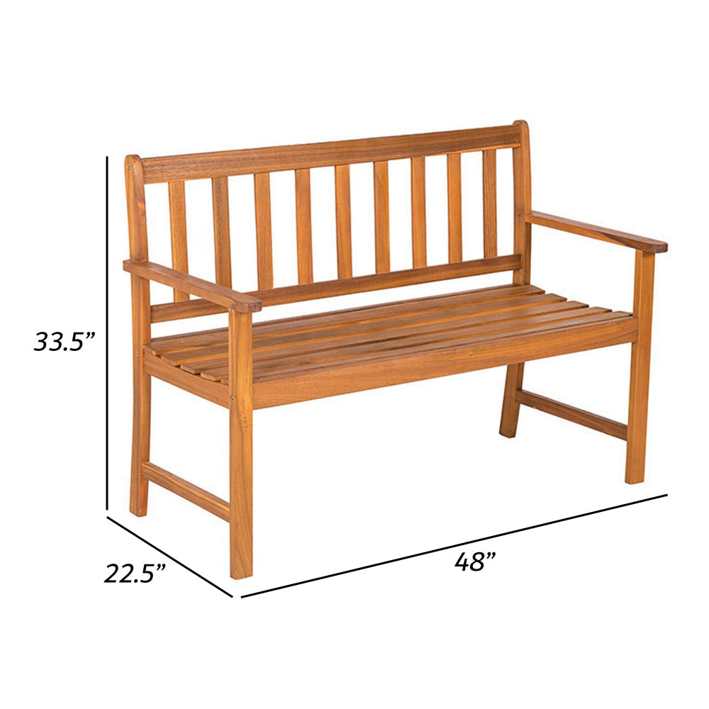 48 Inch Outdoor Wood Bench Slatted Weather Resistant Rich Light Brown By Casagear Home BM302153