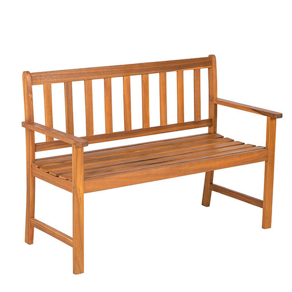 48 Inch Outdoor Wood Bench, Slatted, Weather Resistant, Rich Light Brown By Casagear Home