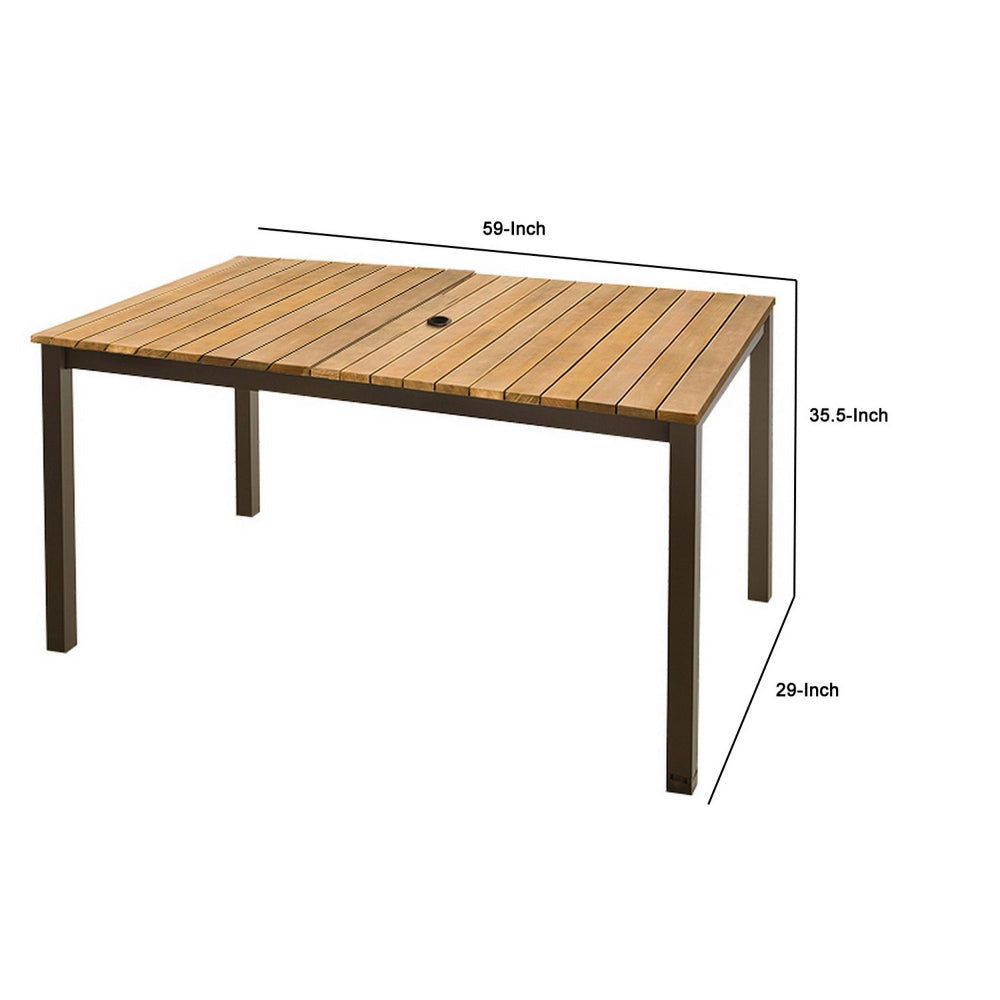 Ankia 59 Inch Outdoor Patio Dining Table Slatted Top Aluminium Brown By Casagear Home BM302161