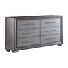 Reno 58 Inch Dresser, 6 Drawers, Chrome Handles, Chrome Bracket Legs, Gray  By Casagear Home