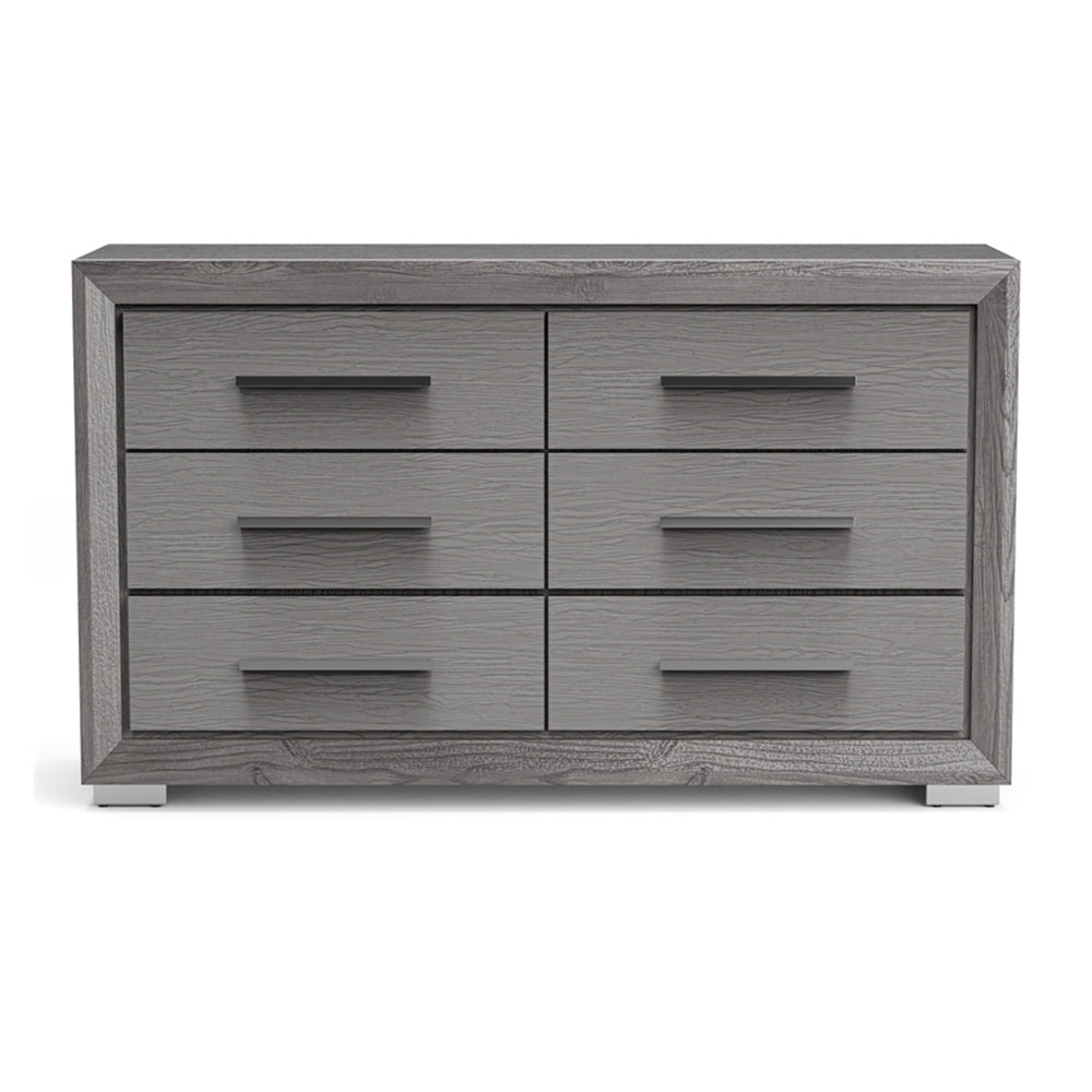 Reno 58 Inch Dresser 6 Drawers Chrome Handles Chrome Bracket Legs Gray By Casagear Home BM302182