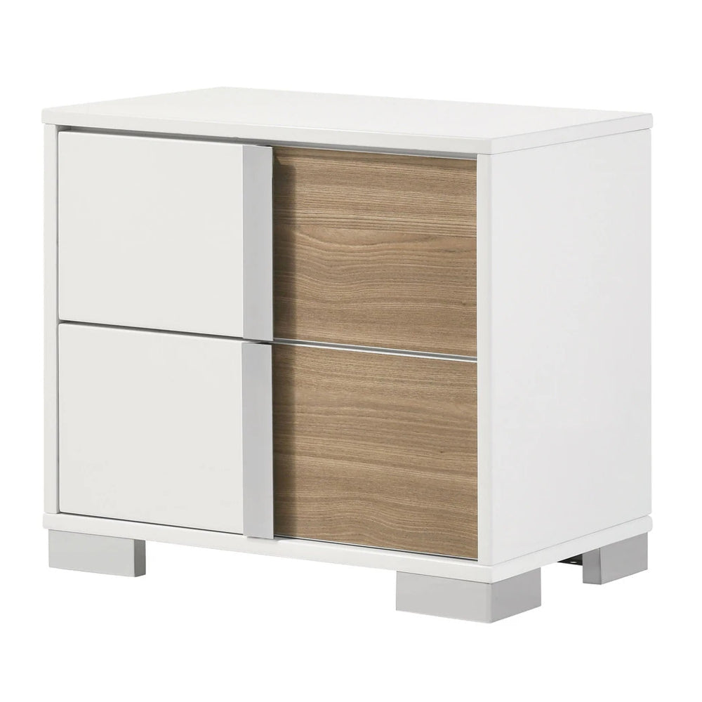 Eine 23 Inch 2 Drawer Two Tone Nightstand, Wood Accents, White, Brown  By Casagear Home