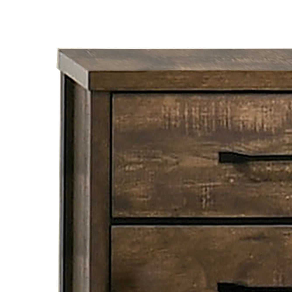 Dyna 24 Inch Wood Nightstand 2 Drawers Bar Handles Rich Textured Brown By Casagear Home BM302186