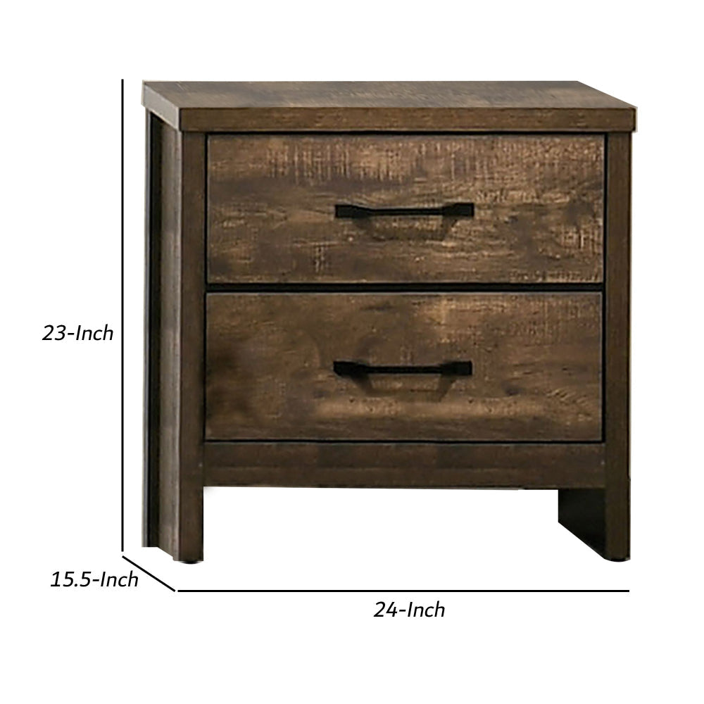 Dyna 24 Inch Wood Nightstand 2 Drawers Bar Handles Rich Textured Brown By Casagear Home BM302186