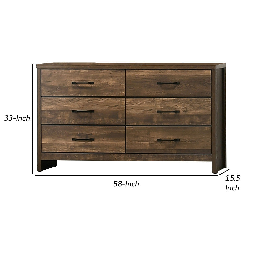 Dyna 58 Inch Wood Dresser 6 Drawers Bar Handles Rich Textured Brown By Casagear Home BM302187