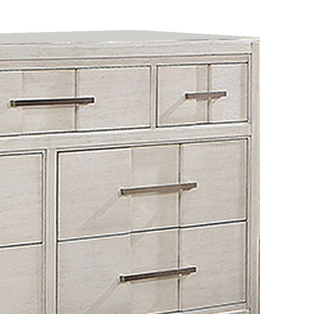 Varos 58 Inch Wide Dresser Chest 7 Drawers Nickel Bar Handles White By Casagear Home BM302192