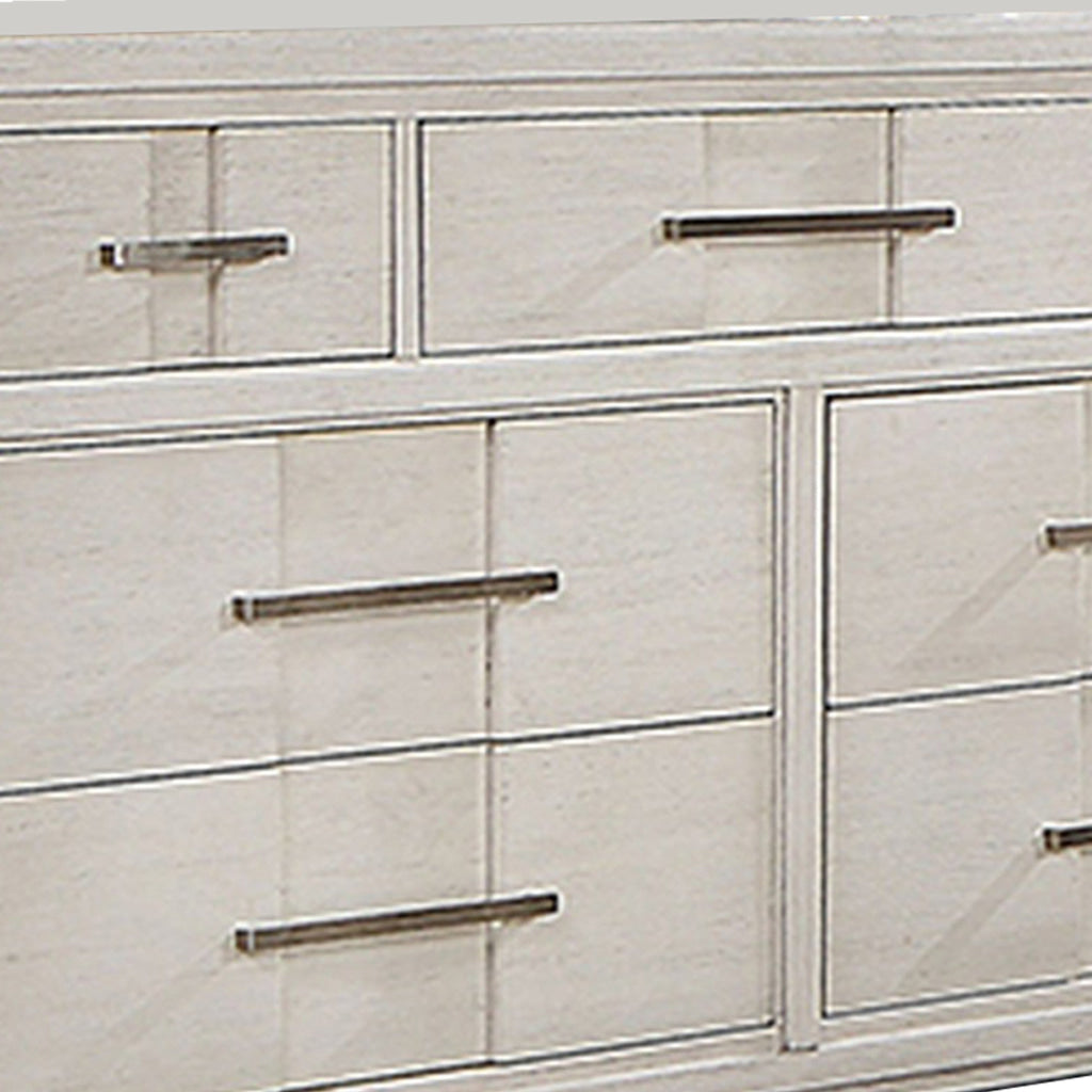 Varos 58 Inch Wide Dresser Chest 7 Drawers Nickel Bar Handles White By Casagear Home BM302192