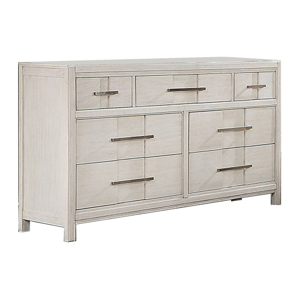 Varos 58 Inch Wide Dresser Chest, 7 Drawers, Nickel Bar Handles, White By Casagear Home