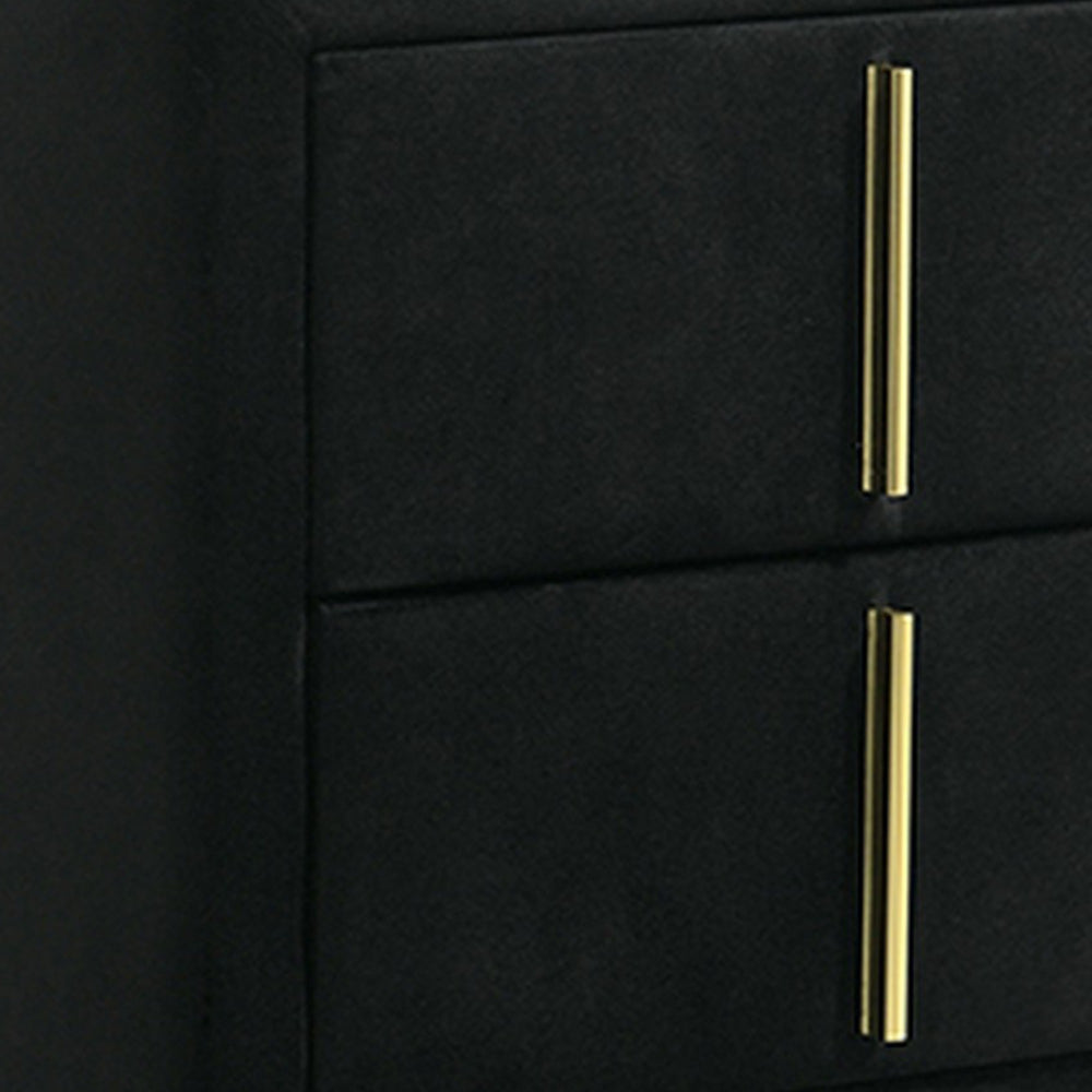 Bios 24 Inch Nightstand 2 Drawers Black Vegan Faux Leather Gold Accents By Casagear Home BM302193