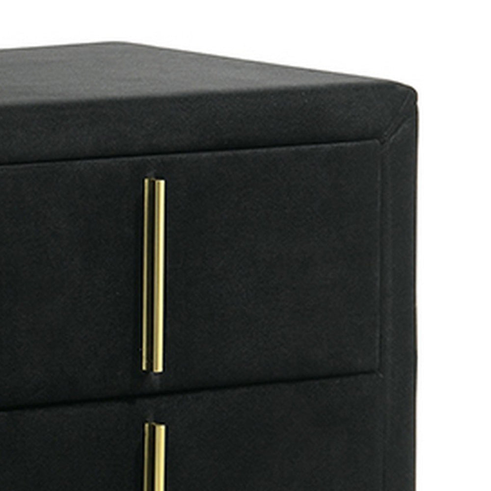 Bios 24 Inch Nightstand 2 Drawers Black Vegan Faux Leather Gold Accents By Casagear Home BM302193