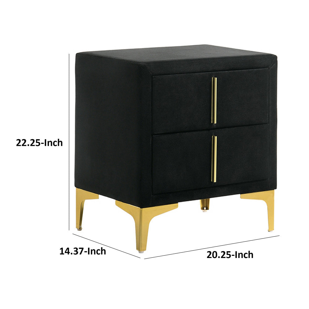 Bios 24 Inch Nightstand 2 Drawers Black Vegan Faux Leather Gold Accents By Casagear Home BM302193