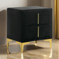 Bios 24 Inch Nightstand, 2 Drawers, Black Vegan Faux Leather, Gold Accents By Casagear Home