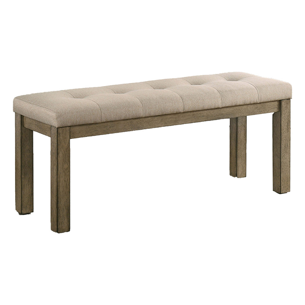 Alfa 48 Inch Farmhouse Bench Beige Fabric Tufted Seating Brown Wood By Casagear Home BM302200