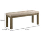 Alfa 48 Inch Farmhouse Bench Beige Fabric Tufted Seating Brown Wood By Casagear Home BM302200