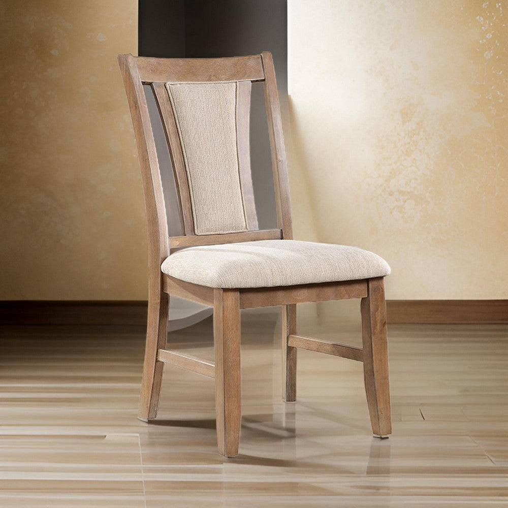 Mana 20 Inch Wood Dining Chair, Set of 2, Beige Fabric, Rich Brown Frame By Casagear Home