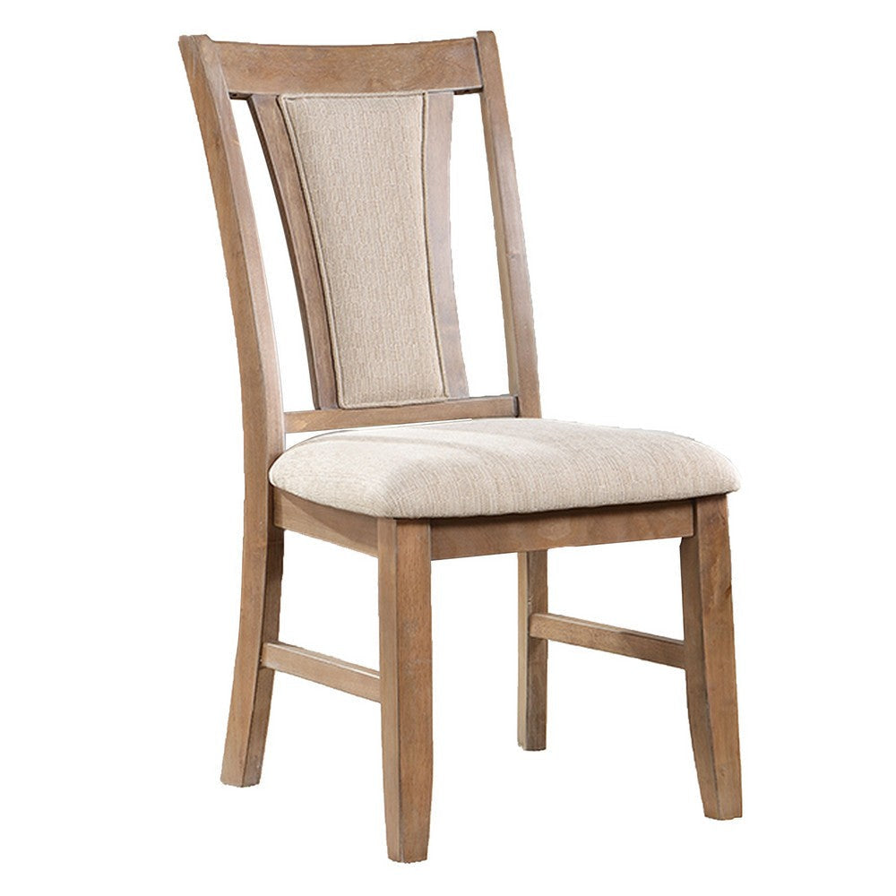 Mana 20 Inch Wood Dining Chair Set of 2 Beige Fabric Rich Brown Frame By Casagear Home BM302202