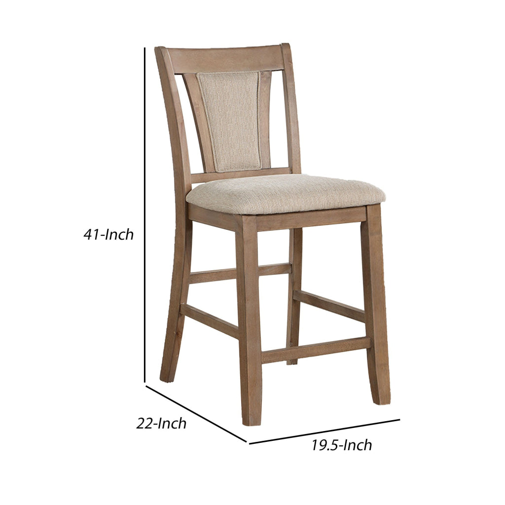 Mana 26 Inch Counter Height Chair Set of 2 Beige Fabric Brown Frame By Casagear Home BM302203