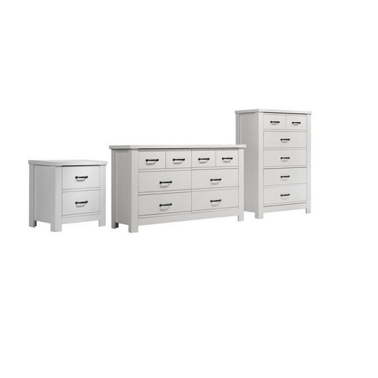 Jermy 3 Piece Bedroom Drawer Set, Black Handles, Classic White Finish  By Casagear Home