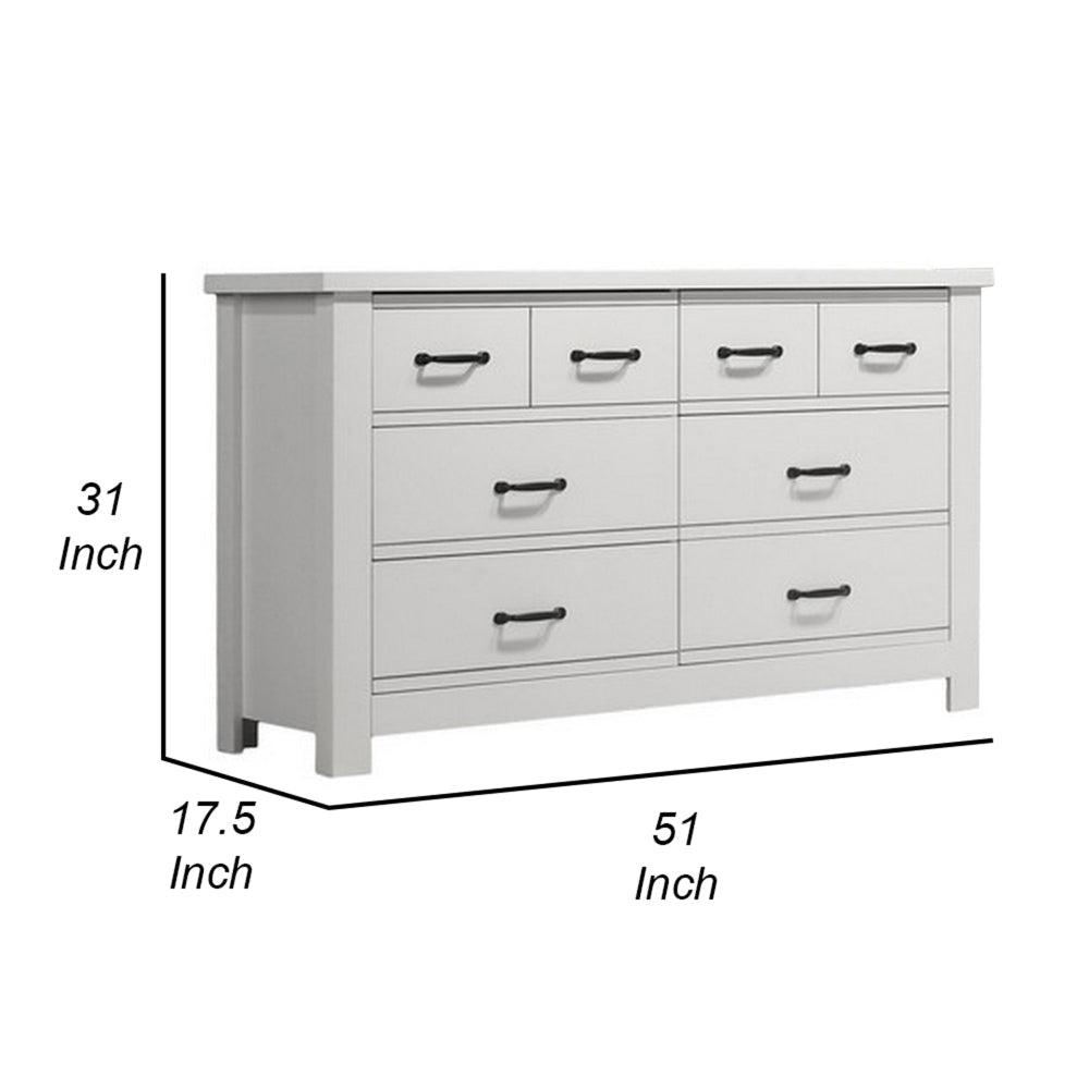 Jermy 51 Inch Wide 6 Drawers Black Handles Crisp White Finish By Casagear Home BM302228