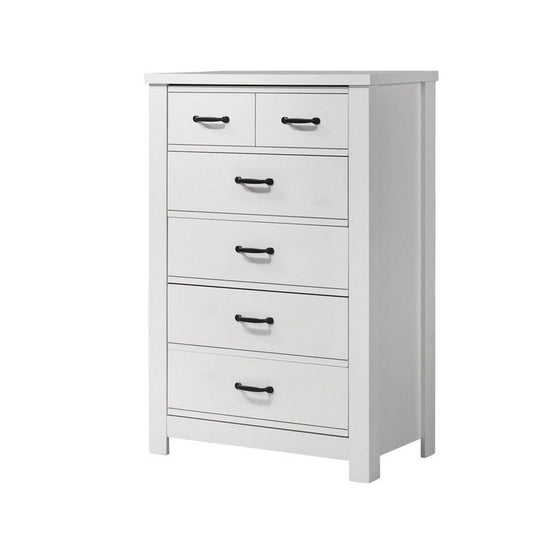 Jermy 47 Inch Tall Dresser, 5 Drawers, Black Handles, Crisp White Finish By Casagear Home