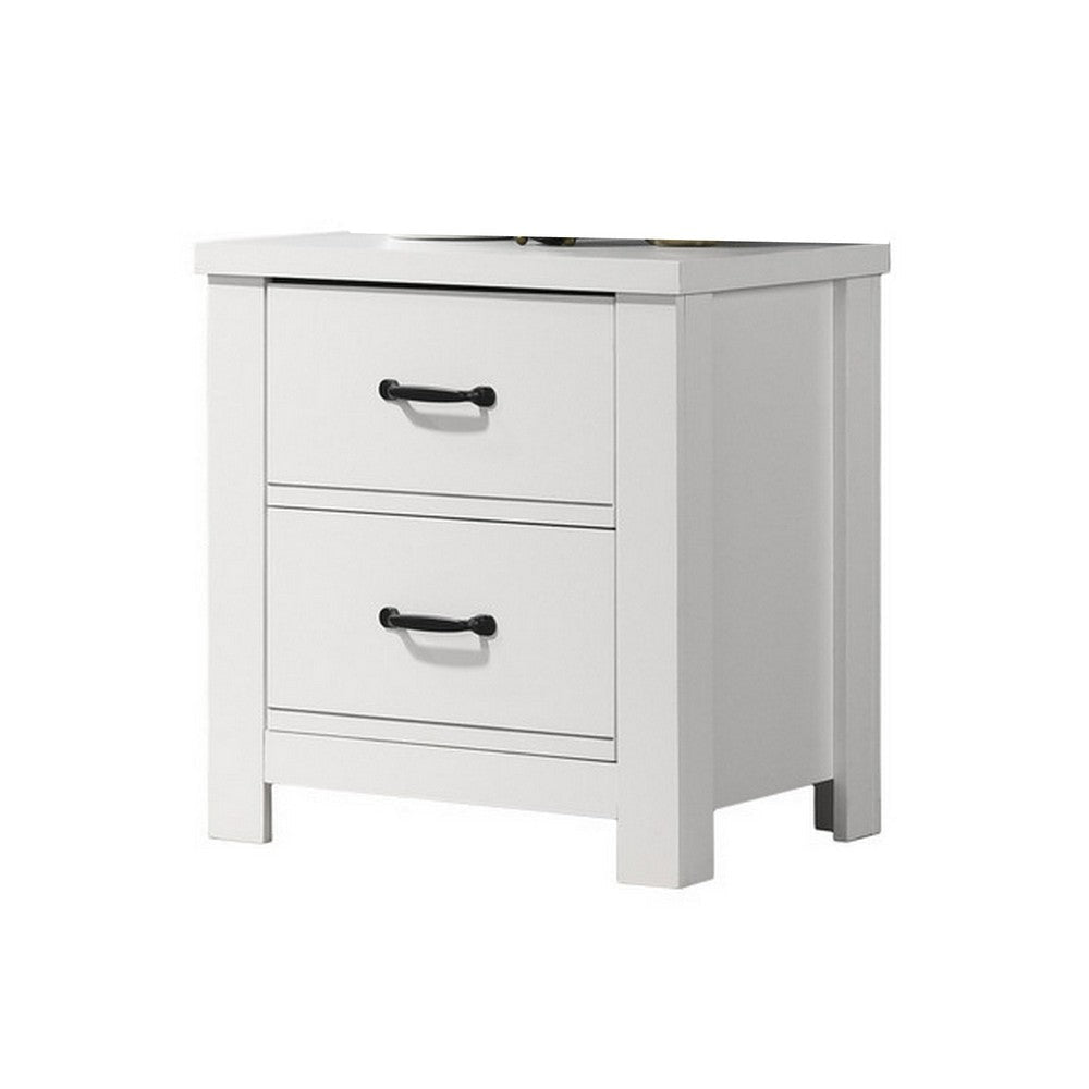 Jermy 22 Inch Nightstand 2 Drawers Black Handles Crisp White Finish By Casagear Home BM302230