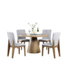 Deli 5 Piece Round Dining Table Set, 4 Seater Table, Gray Linen Chairs By Casagear Home